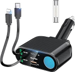 OHLPRO sisset&otilde;mmatav sigaretis&uuml;&uuml;taja USB C autolaadija 5-in-1, 100W 12V USB adapter autolaadija kiirlaadija autopistiku jagur, mis &uuml;hildub mobiiltelefoniga iPhone 16 iPad GPS Samsung S25