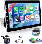 Rimoody Wireless Carplay 1 DIN autoraadio 10,1-tolline p&ouml;&ouml;rlev puuteekraaniga autoraadio koos Android auto IOS/Android peeglilink Bluetooth FM/AM/RDS/AUX/EQ/USB roolijuhtimiss&uuml;steemiga Tagurduskaamera MIC