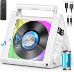 Greadio CD m&auml;ngija Tragbar, 4000mAh Wiederaufladbarer FM Radio mit CD m&auml;ngija ja Bluetooth 5.3, USB, AUX, Fernbedienung, 2*10W-HiFi-Sound-Lautsprecher, RGB-Farbige Lichter MP3 CD m&auml;ngija Kinder