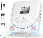 Kaasaskantav CD-m&auml;ngija, FELEMAN CD-m&auml;ngija Bluetooth k&otilde;lariga/laetav aku/ekraan/k&otilde;rvaklapid, auto AUX-kaabliga, TF-kaarti saab sisestada, valge