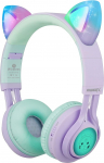 Riwbox CT-7S 85dB helitugevuse piiramine Bluetooth k&otilde;rvaklapid kuulmiskaitse, LED valgustatud laste juhtmevabad k&otilde;rvaklapid &uuml;le k&otilde;rvade mikrofoniga iPhone/iPad/Kindle/Laptop/PC/TV (lilla&roheline)