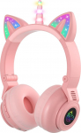 JYPS Unicorn Bluetooth k&otilde;rvaklapid, traadita/juhtmega laste k&otilde;rvaklapid t&uuml;drukutele LED-valgusega, k&otilde;rvaklapid lastele &uuml;le k&otilde;rvade mikrofoni ja SD-kaardi pesaga iPadile/Kindle/Tabletile (roosa)