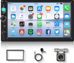 Hodozzy Double DIN autoraadio 7-tolline puuteekraaniga auto MP5 m&auml;ngija Bluetooth FM raadio, autoraadio Double DIN koos Mirrorlink, AUX/USB, tagurduskaamera, roolijuhtimine ja v&auml;rviline taustvalgustus