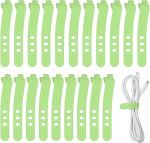 hankekaart Silikon-Kabelbinder, 3 L&ouml;cher, wiederverwendbar, Gummikordel mit Verschlussschnalle, Mehrzweck-Kabelband f&uuml;r Zuhause, B&uuml;ro, Reisen, Hellgr&uuml;n, 20 St&uuml;ck