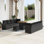 Rantry 11-teiliges Garten Sofa Set mit Kissen Schwarz Poly-Rattan Akazie Gartenlounge Model3363794