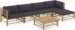 Homgoday Gartenm&ouml;bel-Set, 6-teilig, mit Kissen, dunkelgrau, aus Bambus, Set aus Schlafsofa, Wohnzimmer, Sofa, M&ouml;belset 2 x zentrale + 2 x Ecke, Fu&szlig;st&uuml;tze + Tisch, dunkelgrau