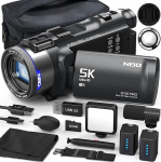 NBD 5K videokaamera 48MP F1.8 mit 16X Zoom & 270&deg; Drehdisplay, 5K/30fps Video, WiFi - Profi-Vlog Kit inkl. 64GB + Mikrofon (Schwarz)