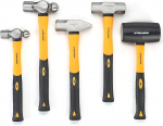 STEELHEAD 5-Piece Fibreglass Handle Hammer & Mallet Set, 16 oz Ball Peen Hammer, 32 oz Ball-Pein Hammer, 32 oz Rubber Mallet, 3 lb Sledge Hammer, 3 lb Cross-Pain Hammer, Metal Working, USA-Based
