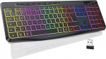 TECURS Wireless Gaming Keyboard - Quiet Keyboard QWERTZ Illuminated Ergonomic Waterproof 2.4 GHz LED Keyboard for Windows / Mac / PS4 / Xbox with Multimedia Keys Black