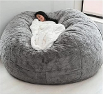 Giant Bean Bag Cover (No Filler) 7 Feet 6 Feet 5 ft Bean Bag Chair, Washable Bean Bag Sofa Sack Chair Large Lounger Compartment Fur Cover for Dormitory Family Room, Grey, 7 ft (180 x 90 cm)