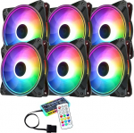 6 x ARGB LED Fans, Colorful PC Case 120mm with Remote Control Aura, SYNC, 3 Pins, Quiet Airflow, High Airflow for Desktop Cooling