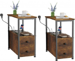 PIPIPOXER Set of 2 Side Tables with Charging Station, Sofa Table with 2 Drawers and USB Port and Socket, Bedside Table for Small Spaces, Stable and Robust, for Living Room, Dark Brown, 60 x 30 x 61 cm
