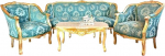 CasAmin Home & Living Baroque style sofa set with turquoise damask floral pattern and golden frame in French antique style. For decorating the living room