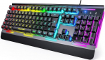 TECKNET KUMARA mehaaniline klaviatuur, t&auml;ielik Anti-Ghosting Gaming klaviatuur, Rainbow LED, juhtmega USB klaviatuur, 105 klahvi, alumiiniumist metallplaat eemaldatava randmetoega m&auml;ngijatele