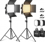 NEEWER 660 LED Video Light Panel Set of 2 with Tripod/Foldable Diffuser: (2) Bi-Colour CRI96+ Video Light Photo Light with Barndoor (2) 75 Inch Light Stand for Photography Light Video Studio