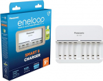 Panasonic eneloop Smart 8 Ladeger&auml;t f&uuml;r 1-8 AA/AAA NI-MH-Akkus, mit 8 LED-Anzeigen und 9 Sicherheitsfunktionen, sinine, BQ-CC63