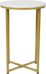 Flash Furniture Hampstead Collection Side Table - Modern Side Table with White Marble Finish - Crisscross Matt Gold Frame
