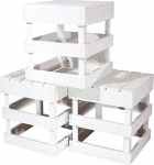 Obstkisten Online Set of 3 White Wooden Stool 42 cm x 42 cm x 45 cm Seating White Fruit Crates Chair Shabby Chic Wine Box Bench from the Old Country Vintage Style Furniture Garden Table Nature DIY