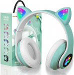 Cat Ear k&otilde;rvaklapid Laste s&uuml;nnip&auml;evakingitused Lapse LED Cat Ears Foldable Wireless Bluetooth Over Ear Stereo k&otilde;rvaklapid mikrofoniga mobiiltelefoni tahvelarvuti jaoks (roheline)
