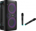 Hisense HP 110 Party Rocker One Plus kaasaskantav peok&otilde;lar koos karaoke režiimiga, sealhulgas 2 mikrofoni, 300 W helitugevus, DJ-efektid, juhtmevaba laadimine, 5 valgusefekti, kuni 15 tundi aku kestvust,