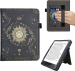 kwmobile Flip Cover &uuml;hildub Amazon Kindle Paperwhite (2024)/Colorsoftiga - &uuml;mbris koos randmerihmaga Taro kaardid Tumesinine Kollane Must