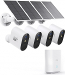 AOSU 3K 5MP UHD Outdoor Surveillance Camera Solar Battery 4 Cam Kit with Homebase 32GB Local Memory No ABO Intelligent PIR Person Detection Colour Night Vision with Headlight 2 Way 166&deg; Wide Angle