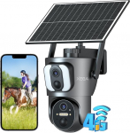 Xega 4G LTE Double Lens: Outdoor Surveillance Camera with SIM Card, 14400 mAh Battery, 2K PTZ Wireless Solar IP Camera without WiFi, Person Recognition, 355&deg;/100&deg; Swivel, Night Vision, 2-Way Audio,