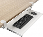 Klaviatuuritaldrik, laua alla pikendatav C-klambriga, suureformaadiline, stabiilne libistatav klaviatuurialus, 838 mm x 280 mm, pikendatav platvorm, arvutisahtel kirjutamiseks, valge