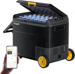 BougeRV CRS 60L kompressoriga jahutusboks koos k&auml;epidemega rattad auto jahutusboks 12V 230V koos App Control integreeritud korviga s&uuml;gavk&uuml;lmik Box Camping k&uuml;lmik elektriline IPX4 veekindel reisimiseks paat kalap&uuml;&uuml;k -20 &deg; C