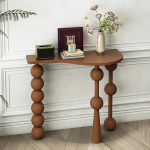 Massivholz-Konsolentisch, eleganter Akzenttisch f&uuml;r den Flur mit offenem Ablagefach, unregelm&auml;&szlig;iger Tischplatte und zylindrischen Beinen f&uuml;r Eingang, Wohnzimmer und Foyer(Walnut,100x35x80cm)