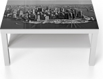 DEQORI klaasist laud | Valge suur 90 x 50 cm | New Yorgi varjumotiiv | Ebatavaline klaasist k&uuml;ljelaud | K&otilde;rgl&auml;ikega kohvilaud elutuppa | Moodne disainiga diivanilaud
