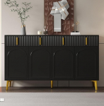 KOMHTOM Sideboard 4 ukse ja 4 sahtliga, panipaigam&ouml;&ouml;bel, k&ouml;&ouml;gim&ouml;&ouml;bel reguleeritava vaheseinaga, k&uuml;ljepaneel, elutuba, kaasaegne k&uuml;ljepaneel, valge (A, must)