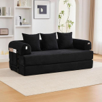 T&auml;ielikult kokkusurutud nurgadiivan magamisfunktsiooniga, modulaarne diivan tugeva metallraamiga, pilves diivan 3 padjaga, diivanvoodi elutuppa/magamistuppa, Corduroy, 200 cm, must