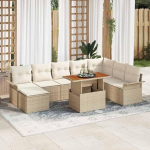 9-teiliges Terrassenm&ouml;bel Set aus Polyrattan und Stahl, modernes Gartenset mit Ecksofa als Outdoor Sofagarnitur mit Stauraum f&uuml;r Garten Esszimmer, Garten Sofa Set mit Kissen