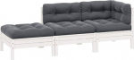 Garten-Ecksofa modular aus Kiefernholz Massivholz mit Grauen Kissen als 3-TLG. Outdoor-Lounge-Set f&uuml;r die Flexible Gestaltung