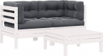 Garten-Ecksofa modular aus Kiefernholz Massivholz mit Wei&szlig;en Kissen als 3-TLG. Outdoor-Lounge-Set f&uuml;r die Flexible Gestaltung