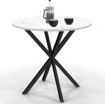 IDMarket - Table &agrave; Manger Ronde ALIX 2-4 persons pied araign&eacute;e Bois Effet marbre Blanc Alaska et Noir 80 cm