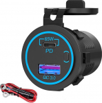 12V USB-pesa, 83W, kaheportiline laadija samaaegse kiirlaadimisega (QC3.0 18W+PD 65W) ja ON/OFF l&uuml;liti, USB-paneelipesa 12-24V autole, veoautole, paadile, haagissuvilale.
