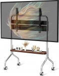 Teleri statiiv, mis on veeretatav 32-75-tollise plasma/LCD/LED teleri jaoks, mobiilne teleri statiiv puidust riiuli ja perforeeritud plaadiga, sobib kauplustesse, kodudesse, kontoritesse, kandev&otilde;ime 50 kg, Max VESA: 600 x 400 mm