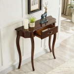 Halbmond-Konsolentisch mit Schublade, aus Massivholz. Eleganter, Vintager Eingtisch f&uuml;r Diele, Wohnzimmer oder Flur im Halbmond-Design(Walnut,89x28x80cm)