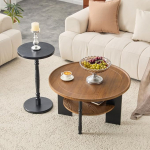 2-TLG. Set runder Couchtische. Holzfaserplatte mit PVC-Saugpressverfahren, 80 cm Couchtisch mit Stauraum und 38 cm Beistelltisch, Einzelyverpackung, ideal f&uuml;r Wohnzimmer und Schlafzimmer.