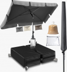 4smile Sonnenschirm rechteckig 200x125cm + Sonnenschirmst&auml;nder + Schirmh&uuml;lle - Sonnenschutz Balkon Set 3-teilig, Sonnenschirm Balkon mit St&auml;nder - Balkonschirm knickbar h&ouml;henverstellbar