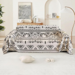 OKYUK Boho Chenille Diivan Cover Modern White Cream Beige Black Plaid Geomeetriline Jacquard Diivan Slipcover Multipurpose Living Room m&ouml;&ouml;bli kaitsja (Star Black, XXL(180x340cm))