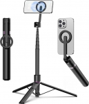TONEOF 173 cm Magnetic Selfie Stick Tripod, Strong Magnetic Aluminium Holder for Magsafe Mobile Phone, 360&deg; Rotatable, Retractable Travel Tripod with Metal Ring and Remote Control, Portable Mobile