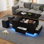 Lcoho 100 x 50 x 45 cm kohvilaud 4-in-1 reguleeritava k&otilde;rgusega diivanilaud LED-iga, kohvilaud 2 sahtliga, k&otilde;rgl&auml;ikega laud koos diivaniga ja 2 v&auml;ljaheitega, k&uuml;ljelaud varjatud hoiuruumiga (must)