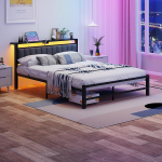 5ft King Size Headboard polsterdatud voodiraam koos laadimisaluse ja LED tuledega Voodi all hoidmine ei n&otilde;uta Box Spring'ile