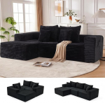 Modulaarne sektsiooniline diivan diivan koos Chaise Longue'ga, n&ouml;&ouml;riga futon diivanvoodi s&uuml;gava istmega, vahupadjad, ei vaja kokkupanekut, kaasaegne sektsioon elutuppa, korterisse, must