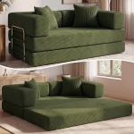 Vipbear Corduroy kangast diivanvoodi 160 x 90 x 70 cm, 5-in-1 konverteeritav Corduroy p&otilde;randasohva, k&otilde;rge tihedusega vaht, lemmikloomas&otilde;bralik ja ergonoomiline, ei vaja kokkupanekut, roheline