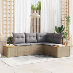 Modulares Outdoor-Sofa-Set 4 St&uuml;cke in Schwarz Creme aus Polyrattan mit Kissen f&uuml;r den Garten