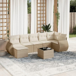 Modulares Gartensofa komplekt 8-TLG. Beige Poly Rattan Gartenm&ouml;bel mit abnehmbaren Kissen als Sofagarnitur